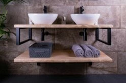 Massief Eikenhouten Badmeubel 180cm Met Witte Waskommen