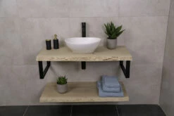 Massief Eikenhouten Badmeubel 80cm Met Enkele Witte Waskom