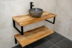 MD Interior Woodz Mangohouten Badkamermeubel 120cm Met Rivierstenen Waskom