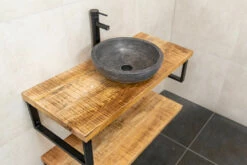 MD Interior Woodz Mangohouten Badkamermeubel 80cm Met Hardstenen Waskom
