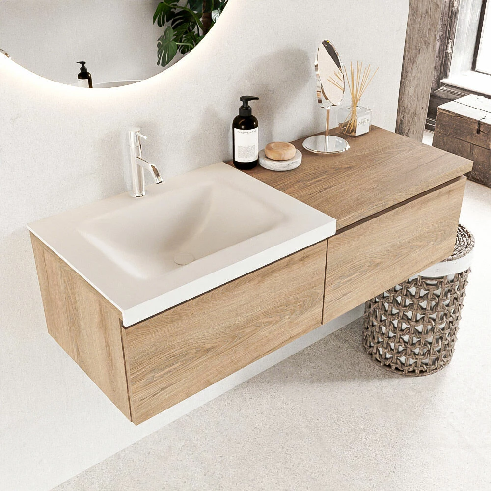 Mondiaz Bukla 120cm Badmeubel Met Module 60 Washed Oak Met 2 Lades Wastafel Cloud Links 1 Kraangat Talc