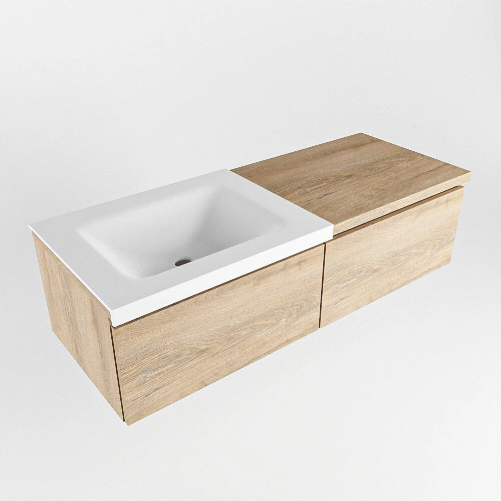 Mondiaz Bukla 120cm Badmeubel Met Module 60 Washed Oak Met 2 Lades Wastafel Cloud Links 1 Kraangat Talc - Afbeelding 4