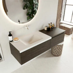 Mondiaz Bukla 140cm Badmeubel Met Module 60 Dark Brown Met 2 Lades Wastafel Cloud Links 0 Kraangaten Talc