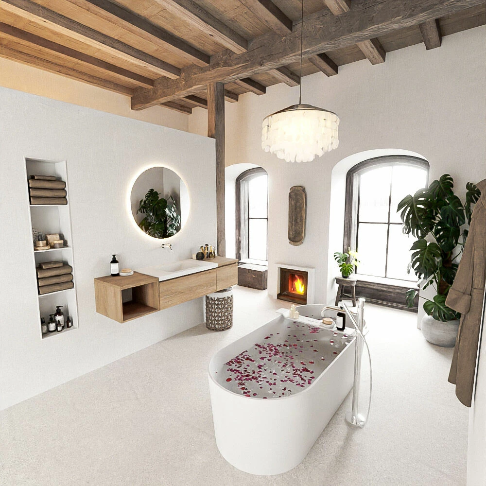 Mondiaz Bukla 160cm Badmeubel Met Open Module 40 Links Washed Oak Met 2 Lades Wastafel Cloud Midden 0 Kraangaten Talc - Afbeelding 2