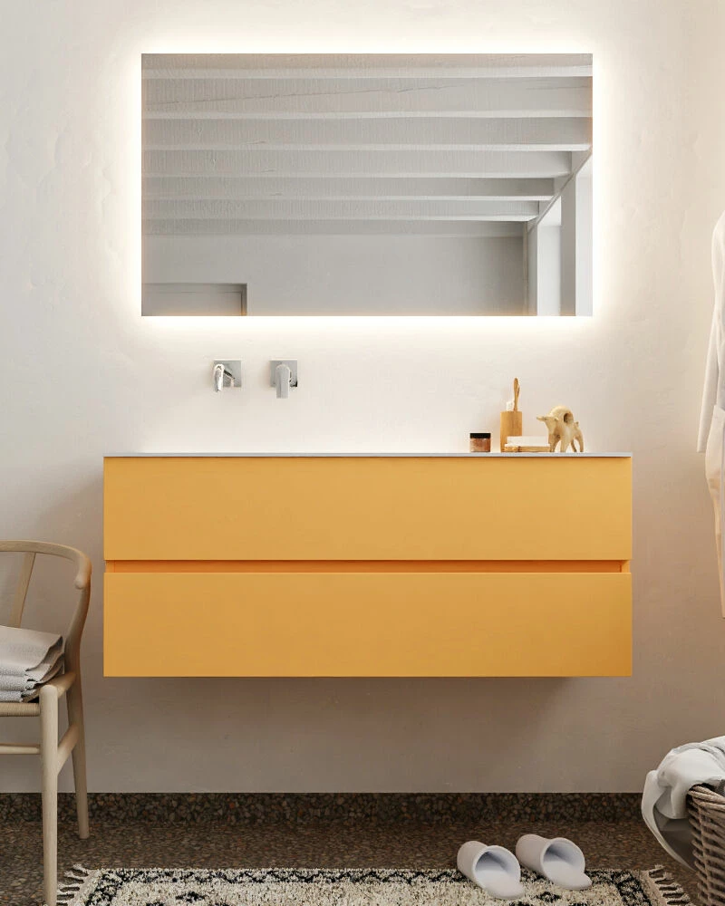 Mondiaz Vica 120cm Badmeubel Ocher 2 Lades Wastafel Cloud Links Zonder Kraangat - Afbeelding 2