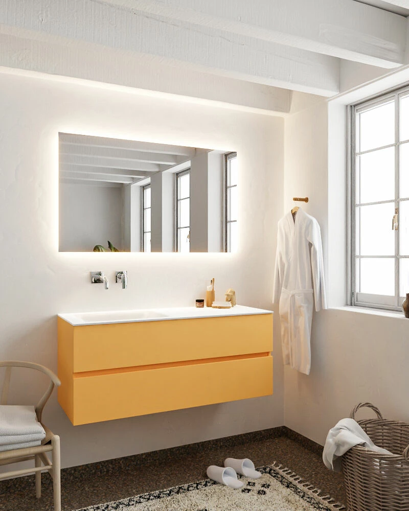 Mondiaz Vica 120cm Badmeubel Ocher 2 Lades Wastafel Cloud Links Zonder Kraangat - Afbeelding 3