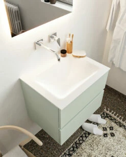 Mondiaz Vica 60cm Badmeubel Greey 2 Lades Wastafel Cloud Midden Zonder Kraangat