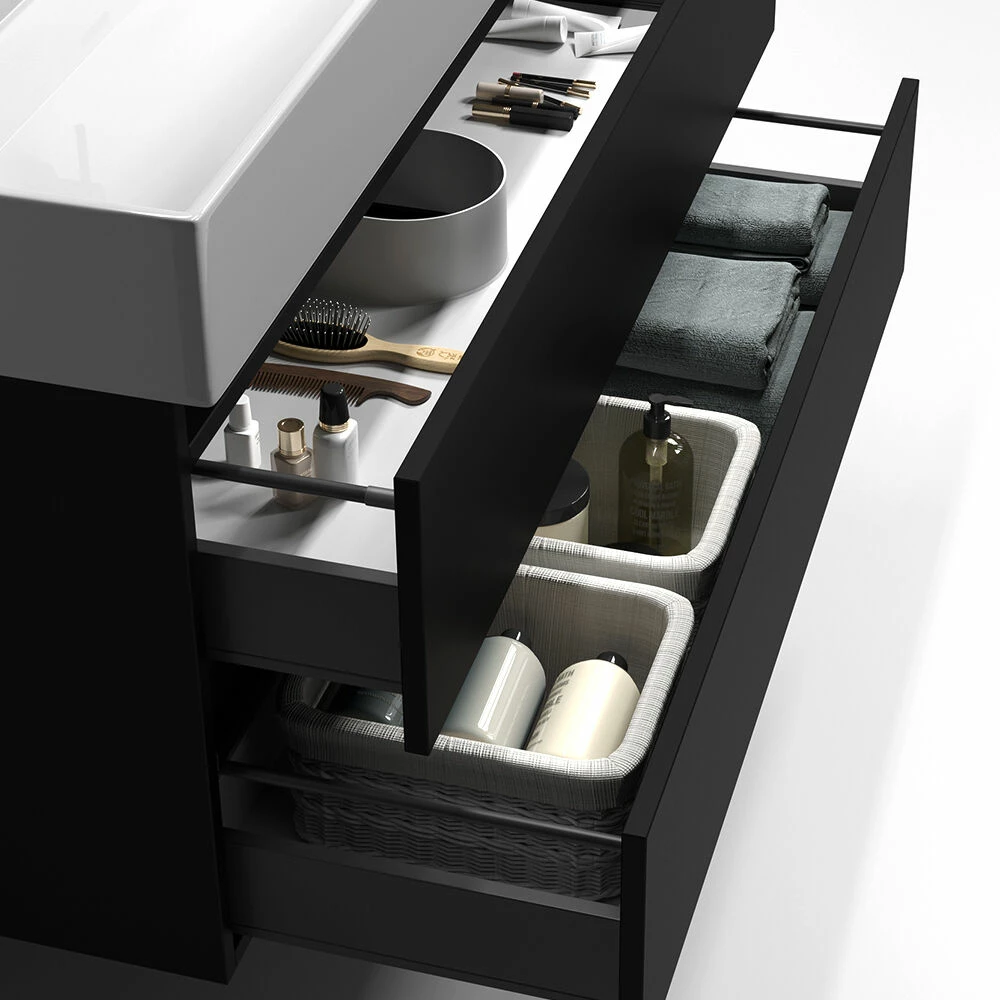 Sanituba Nature Badmeubel 100cm Mat Zwart Met Wastafel Furiosa Mat Wit Geen Kraangaten - Afbeelding 2