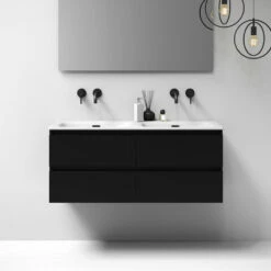 Sanituba Nature Badmeubel 120cm Mat Zwart Met Wastafel Furiosa Glans Wit Dubbele Wasbak Geen Kraangaten