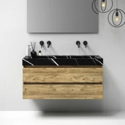 Sanituba Nature Badmeubel 120cm Old Castle Met Wastafel Artificial Marble Nero Marquina Enkele Wasbak Geen Kraangaten