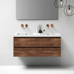 Sanituba Nature Badmeubel 120cm Viking Shield Met Wastafel Foggia Glans Wit Dubbele Wasbak Geen Kraangaten