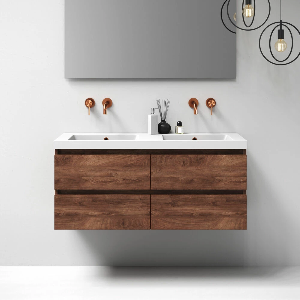 Sanituba Nature Badmeubel 120cm Viking Shield Met Wastafel Foggia Glans Wit Dubbele Wasbak Geen Kraangaten