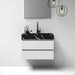 Sanituba Nature Badmeubel 80cm Mat Wit Met Wastafel Artificial Marble Nero Marquina 1 Kraangat