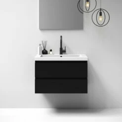 Sanituba Nature Badmeubel 80cm Mat Zwart Met Wastafel Foggia Glans Wit 1 Kraangat
