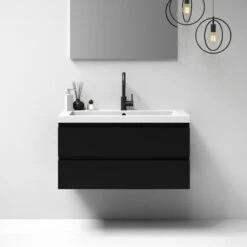 Sanituba Nature Badmeubel 100cm Mat Zwart Met Wastafel Foggia Glans Wit 1 Kraangat