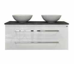 Sanicare Q12 Badkamermeubel Met Black-stone Topblad 120 Cm Hoogglans Wit