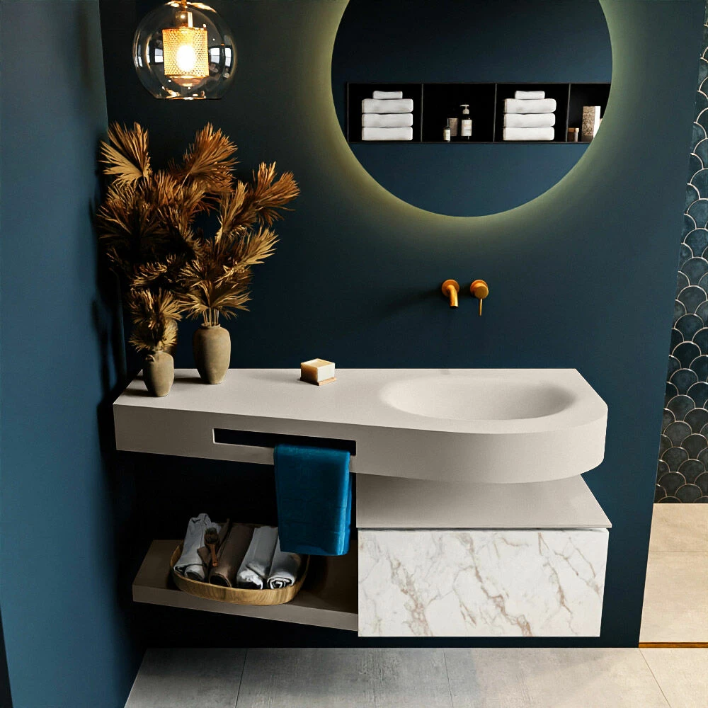 Mondiaz Riva Badmeubel 120cm Carrara Met 1 Lade En Wastafel Rechts 0 Kraangaten Linen