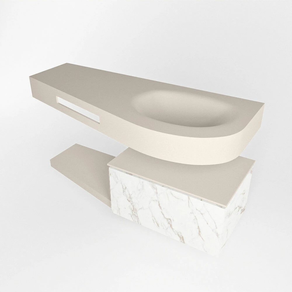 Mondiaz Riva Badmeubel 120cm Carrara Met 1 Lade En Wastafel Rechts 0 Kraangaten Linen - Afbeelding 4