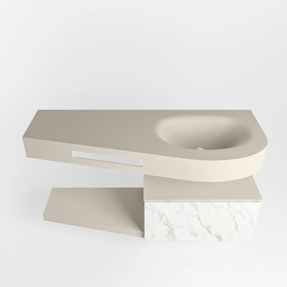 Mondiaz Riva Badmeubel 120cm Carrara Met 1 Lade En Wastafel Rechts 0 Kraangaten Linen - Afbeelding 5