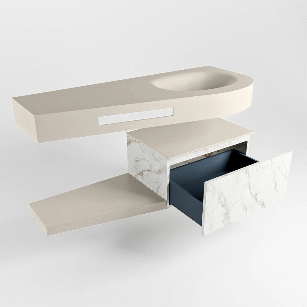 Mondiaz Riva Badmeubel 120cm Carrara Met 1 Lade En Wastafel Rechts 0 Kraangaten Linen - Afbeelding 6