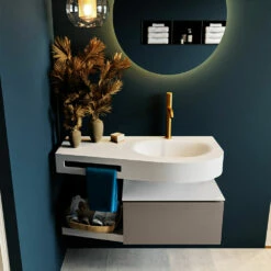 Mondiaz Riva Badmeubel 100cm Smoke Met 1 Lade En Wastafel Rechts 1 Kraangat Talc