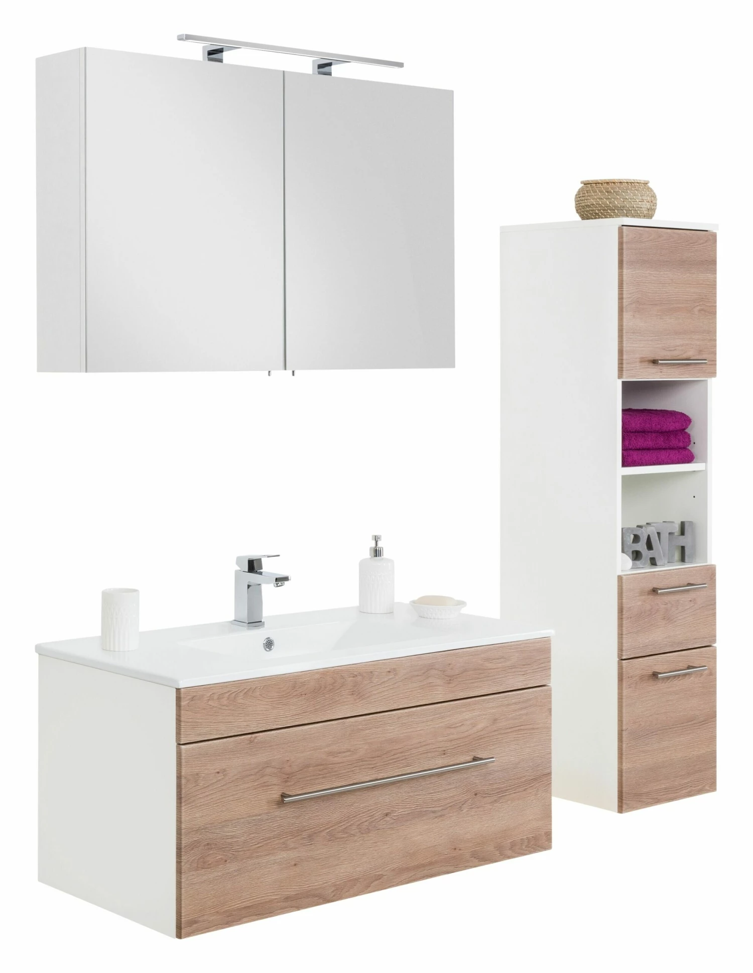 Saniclear Viva Badmeubelset 3-delig 100cm Licht Eiken