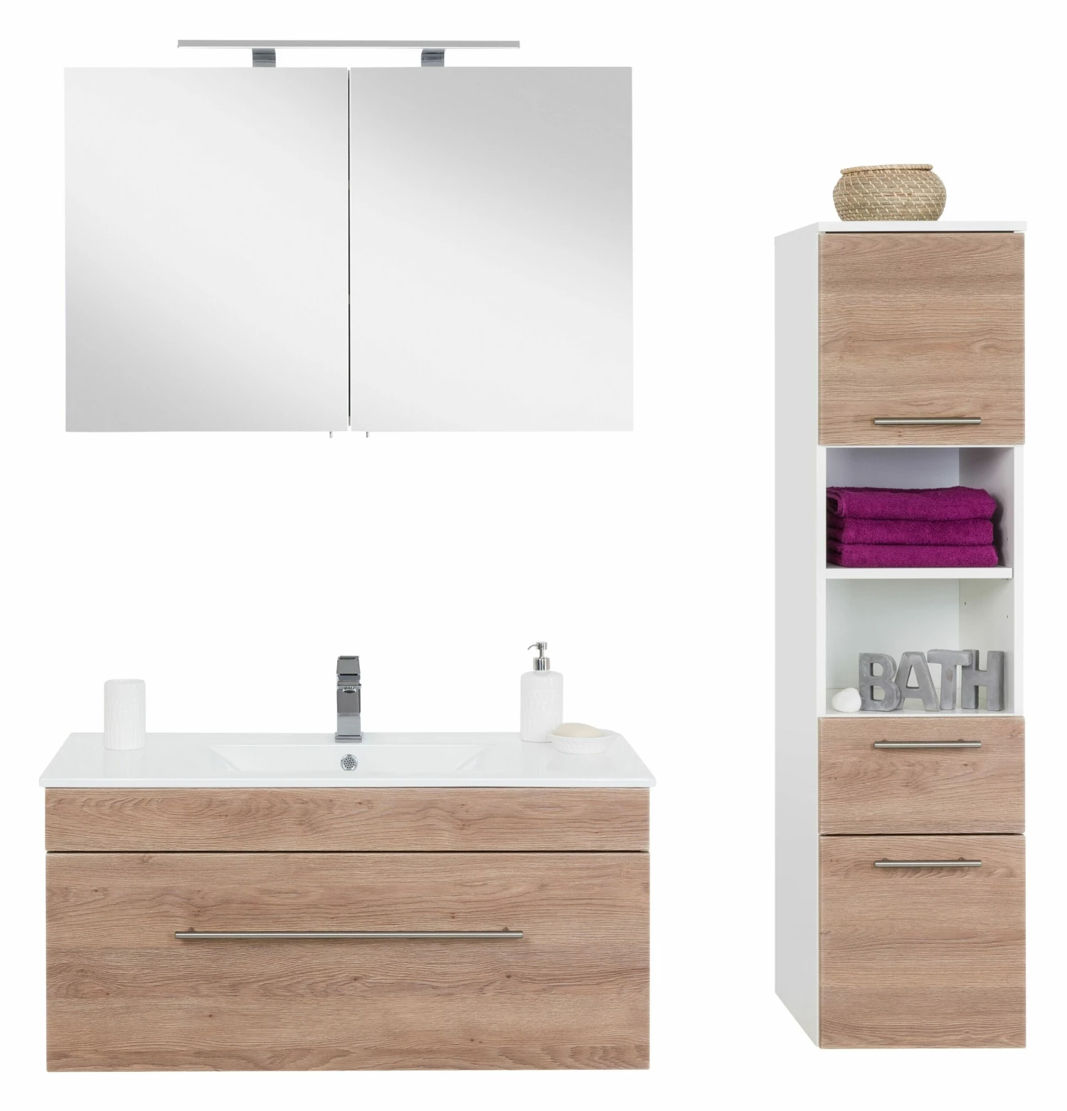 Saniclear Viva Badmeubelset 3-delig 100cm Licht Eiken - Afbeelding 2