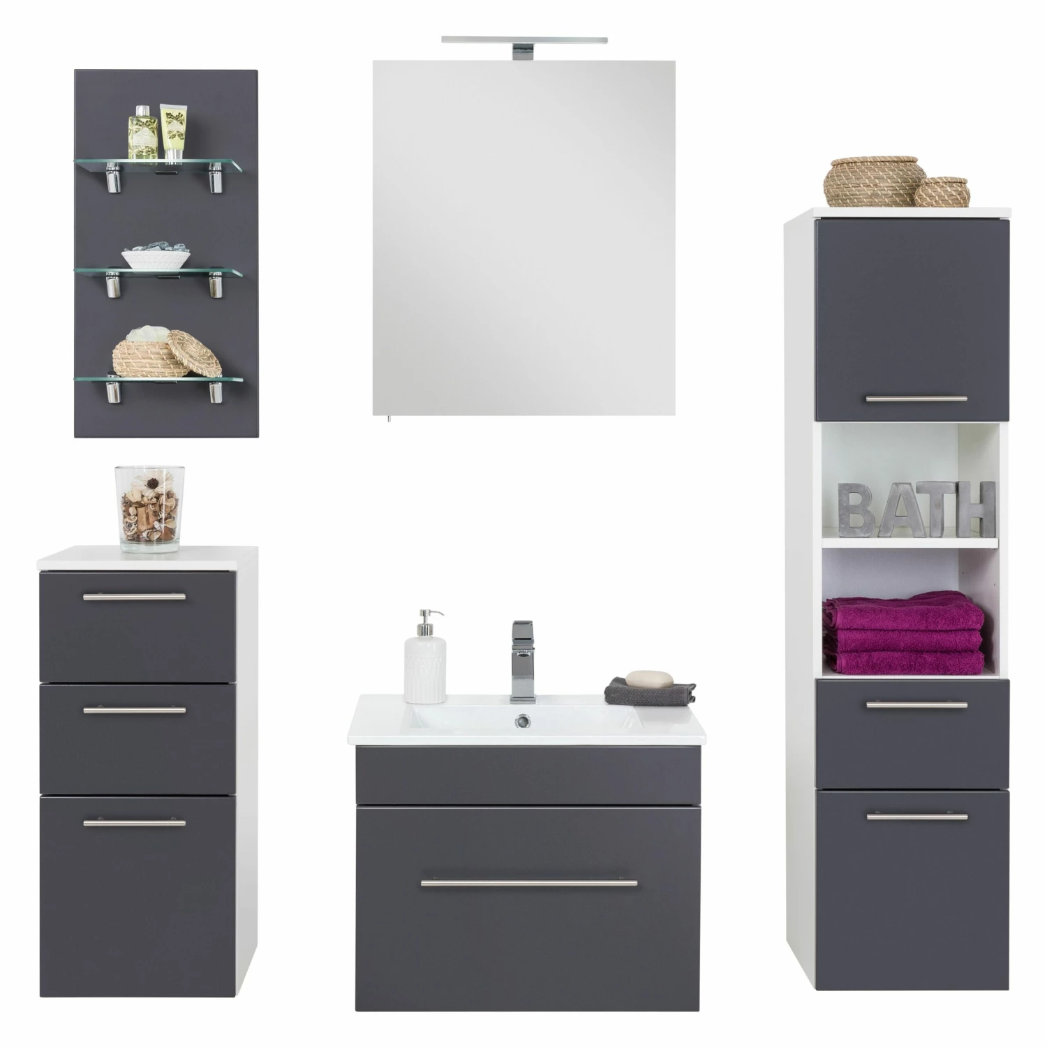 Saniclear Viva Badmeubelset 5-delig 60cm Antraciet - Afbeelding 5