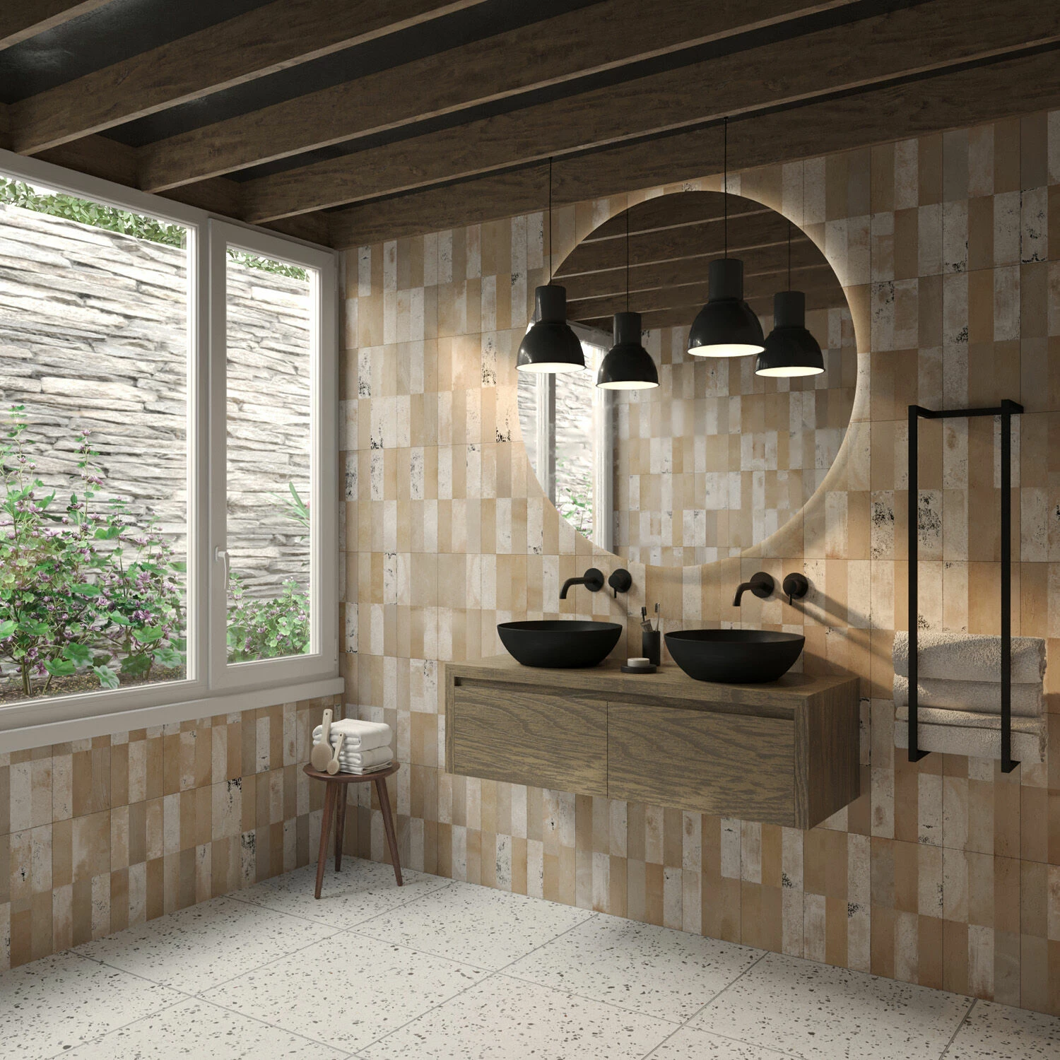 SaniGoods Alvares Badmeubel 120cm 2 Lades Eiken Ashgrey Met Zwarte Waskommen - Afbeelding 3