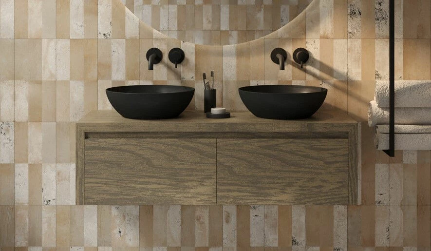 SaniGoods Alvares Badmeubel 120cm 2 Lades Eiken Ashgrey Met Zwarte Waskommen