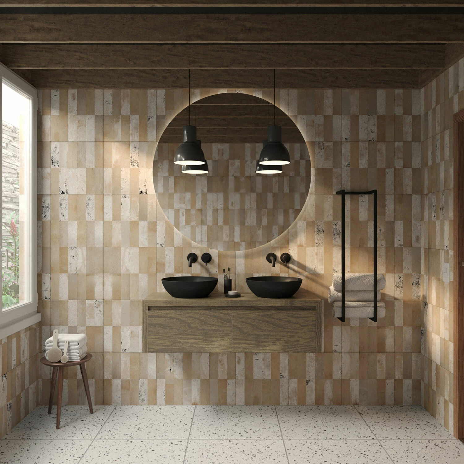 SaniGoods Alvares Badmeubel 120cm 2 Lades Eiken Ashgrey Met Zwarte Waskommen - Afbeelding 2