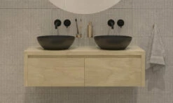 SaniGoods Alvares Badmeubel 120cm 2 Lades Eiken Corn Silk Met Zwarte Waskommen