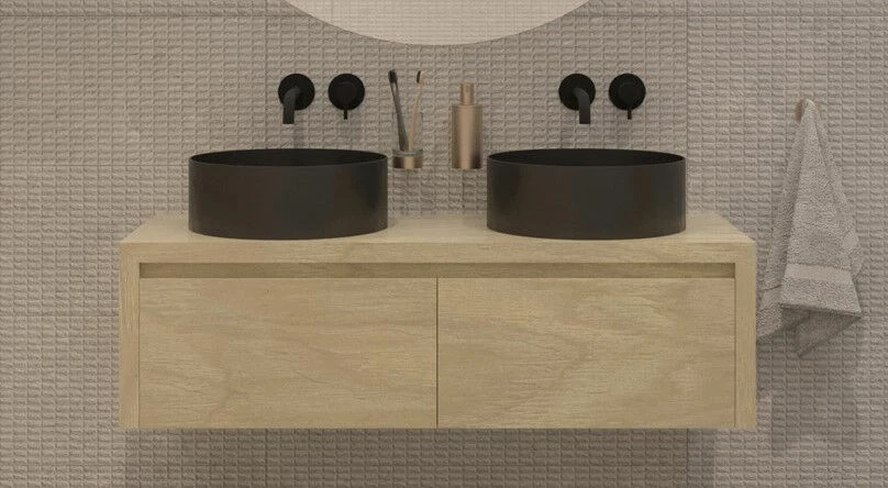 SaniGoods Alvares Badmeubel 120cm 2 Lades Zonder Waskom Eiken Corn Silk