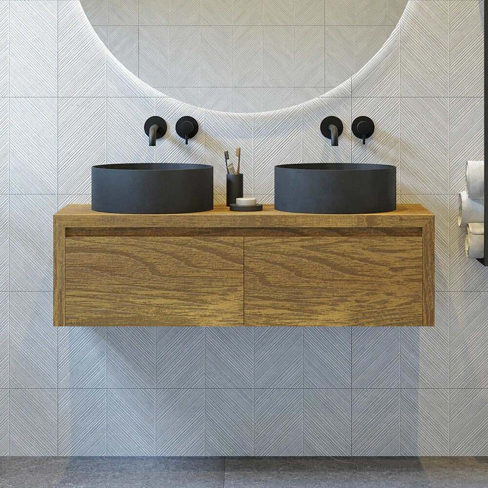 SaniGoods Alvares Badmeubel 140cm 2 Lades Zonder Waskom Eiken Castle Brown