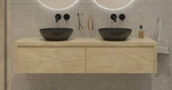 SaniGoods Alvares Badmeubel 180cm 2 Lades Eiken Corn Silk Met Zwarte Waskommen