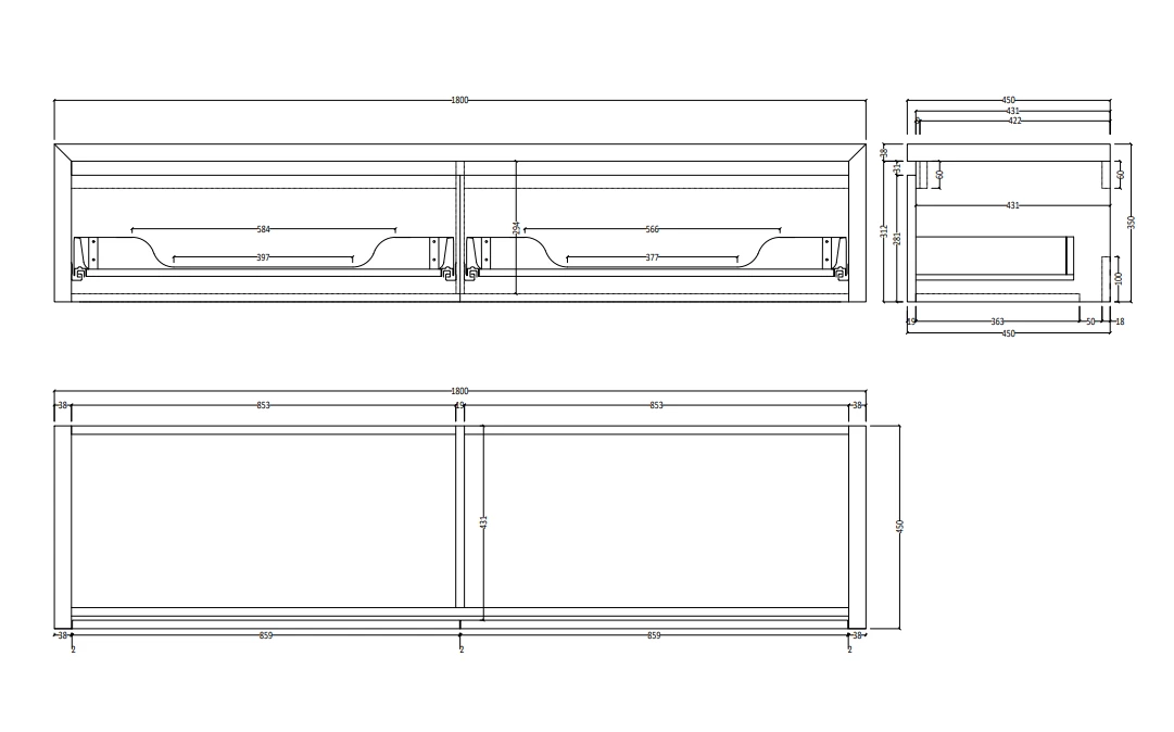SaniGoods Alvares Badmeubel 180cm 2 Lades Eiken Charcoal Met Rivierstenen Waskommen - Afbeelding 5