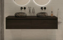 SaniGoods Alvares Badmeubel 180cm 2 Lades Eiken Charcoal Met Rivierstenen Waskommen