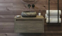 SaniGoods Alvares Badmeubel 60cm Eiken Castle Brown Met Rivierstenen Waskom