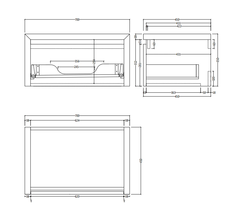 SaniGoods Alvares Badmeubel 70cm Zonder Waskom Eiken Castle Brown - Afbeelding 4