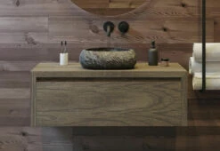 SaniGoods Alvares Badmeubel 90cm Eiken Castle Brown Met Rivierstenen Waskom