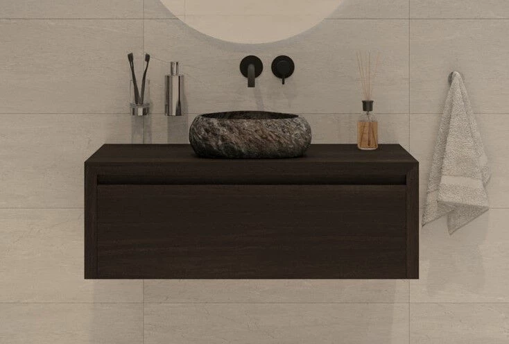 SaniGoods Alvares Badmeubel 90cm Eiken Charcoal Met Rivierstenen Waskom