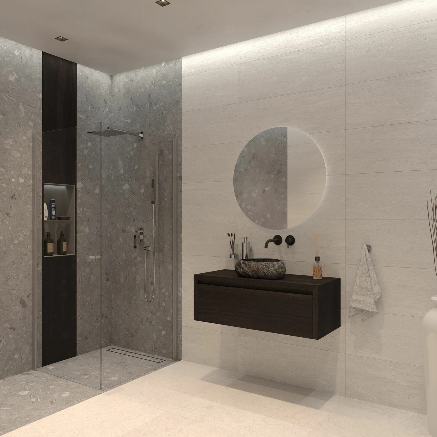 SaniGoods Alvares Badmeubel 90cm Eiken Charcoal Met Rivierstenen Waskom - Afbeelding 3