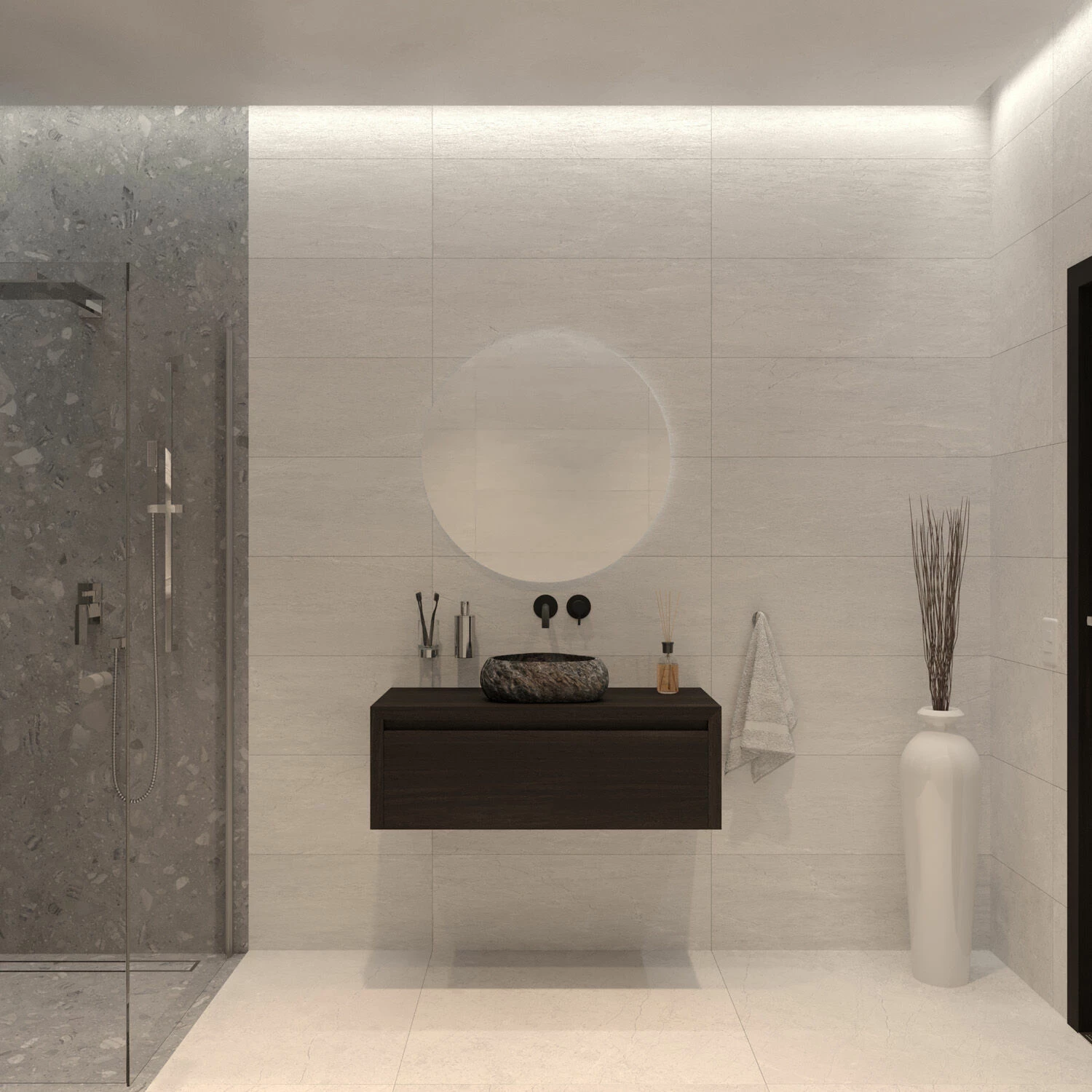 SaniGoods Alvares Badmeubel 90cm Eiken Charcoal Met Rivierstenen Waskom - Afbeelding 2