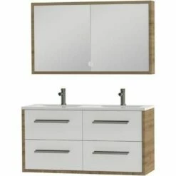 Tiger Boston Badmeubel Met Spiegelkast En Witte Wastafel 120cm Chalet Eiken