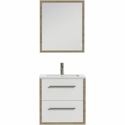 Tiger Boston Badmeubel Met Spiegelkast En Witte Wastafel 60cm Chalet Eiken - Afbeelding 2
