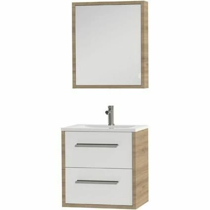 Tiger Boston Badmeubel Met Spiegelkast En Witte Wastafel 60cm Chalet Eiken - Afbeelding 3