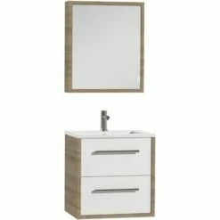 Tiger Boston Badmeubel Met Spiegelkast En Witte Wastafel 60cm Chalet Eiken