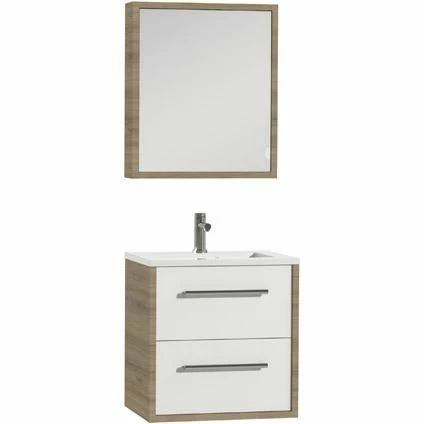 Tiger Boston Badmeubel Met Spiegelkast En Witte Wastafel 60cm Chalet Eiken