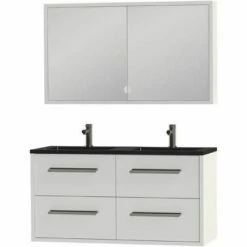 Tiger Boston Badmeubel Met Spiegelkast En Zwarte Wastafel 120cm Wit