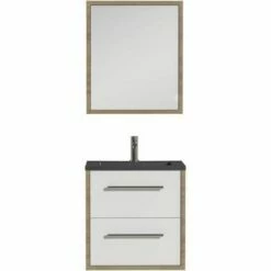 Tiger Boston Badmeubel Met Spiegelkast En Zwarte Wastafel 60cm Chalet Eiken